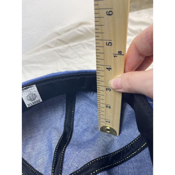 Vintage 1970s Paperboy Hat Blue Denim Pocket Zipper UNION MADE Newsboy - Picture 11 of 12